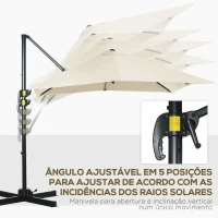 Outsunny Chapéu de Sol de Jardim Chapéu de Sol Excêntrico com Rotação 360° Inclinação de 5 Níveis com Manivela 245x245x245 cm Creme(m-5)