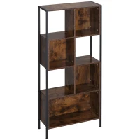 HOMCOM Estante Estilo Industrial de 4 Níveis Estante de Madeira com 7 Compartimentos 74x30x155cm Marrom Rústico(m-10)