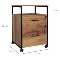 Vinsetto Bloco de Gavetas com Fechadura Rodas 2 Gavetas Barra Suspensa para Papéis A4 e Carta e 2 Chaves 44x40x66,5 cm  Marrom Rústico(m-3)