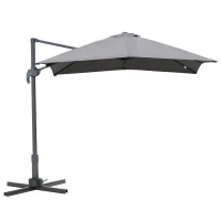 HOMCOM Chapéu de Sol de Jardim 245x245x248cm Chapéu de Sol Excêntrico com Rotação 360° Inclinação de 5 Níveis com Manivela e Ventilação para Pátio Terraço Cinza(m-1)