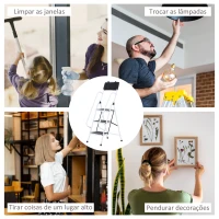 HOMCOM Escada Dobrável com 3 Degraus com Apoio para os Braços e Suporte para Ferramentas 51x66x131 cm Branco(m-5)