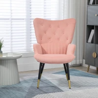 HOMCOM Poltrona Individual Estofada em Veludo com Encosto Alto Apoio para os Braços e Pés de Aço Estilo Moderno 68x72x103cm Rosa(m-7)