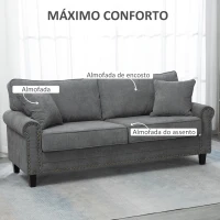 HOMCOM Sofá de 2 Lugares Estofado em Poliéster com 2 Almofadas Pés de Madeira de Borracha 196x80,5x89cm Cinza(m-4)