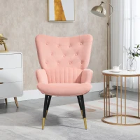 HOMCOM Poltrona Individual Estofada em Veludo com Encosto Alto Apoio para os Braços e Pés de Aço Estilo Moderno 68x72x103cm Rosa(m-6)