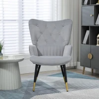 HOMCOM Poltrona Individual Estofada em Veludo com Encosto Alto Apoio para os Braços e Pés de Aço Estilo Moderno 68x72x103cm Cinza(m-6)