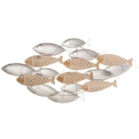 HOMCOM Decoração de Parede de Metal e Madeira 3D de Peixes 100x47cm Arte de Parede Metálica Prata e Madeira(m-10)