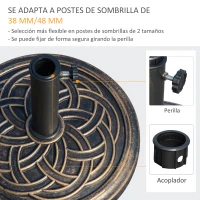 Outsunny Base Chapéu de Sol de Jardim Suporte para Chapéu de Sol Redondo para Mastros de 38mm/48mm Resina e Aço para Terraço Pátio Exterior Ø45x33cm Bronze(m-4)