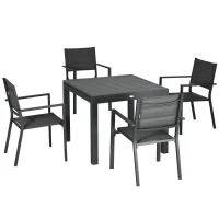 Outsunny Conjunto de Jardim Refeição de 7 Peças com Mesa Extensível e 6 Cadeiras Empilháveis 90-180x89x74cm Cinza(m-11)