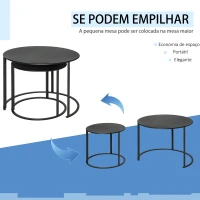 Outsunny Conjunto de 2 Mesas de Café Ø70x50 cm e Ø50x43 cm Mesas Auxiliares Redondas de Metal para Sala de Estar Dormitório Carga Máxima 25kg Preto(m-4)