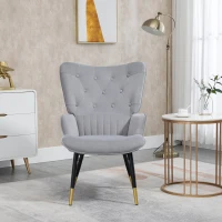 HOMCOM Poltrona Individual Estofada em Veludo com Encosto Alto Apoio para os Braços e Pés de Aço Estilo Moderno 68x72x103cm Cinza(m-7)