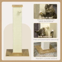 PawHut Poste Arranhador para Gatos com Poste de Sisal e Bola Suspensa para Interior 38x38x80cm Carvalho(m-5)