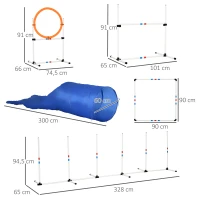 PawHut Conjunto de Treino de Agility para Cães com Ø60x300cm Túnel Salto Obstáculos e Bolsa de Transporte Incluída Branco e Azul(m-3)