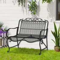 Outsunny Banco de Jardim de 2 Lugares 110x60x97cm Banco de Exterior de Metal com Encosto Decorativo e Apoio para os Braços para Terraço Balção 200kg Preto(m-2)