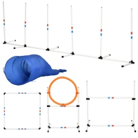 PawHut Conjunto de Treino de Agility para Cães com Ø60x300cm Túnel Salto Obstáculos e Bolsa de Transporte Incluída Branco e Azul(m-11)