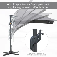 HOMCOM Chapéu de Sol de Jardim 245x245x248cm Chapéu de Sol Excêntrico com Rotação 360° Inclinação de 5 Níveis com Manivela e Ventilação para Pátio Terraço Cinza(m-5)