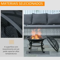 Outsunny Braseiro Exterior de Metal Ø56 cm Braseiro de Jardim com Tampa Protetora contra Chispas e Atiçador para Fogueiras Lenhas Terraço Jardim Acampamento Preto(m-6)