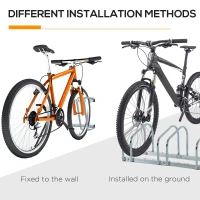 HOMCOM Estacionamento para 5 Bicicletas Suporte de Aço para Estacionar Bicicletas no Chão para Interior e Exterior 145x33x27cm Prata(m-9)