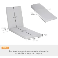 Outsunny Conjunto de 2 Almofadas para Espreguiçadeira de Exterior 183x55x7cm Amovíveis Laváveis e Acolchoadas Almofadas de Algodão para Cadeiras de jardim Terraço Varanda Cinza Claro(m-3)