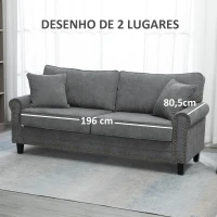 HOMCOM Sofá de 2 Lugares Estofado em Poliéster com 2 Almofadas Pés de Madeira de Borracha 196x80,5x89cm Cinza(m-6)