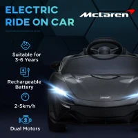 HOMCOM Carro Elétrico 12V Mclaren com Controlo Remoto Música Buzina Faróis Entrada para MP3 USB e Velocidade 2-5 km/h 126x65x52 cm Preto(m-8)