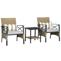 Outsunny Conjunto de Poltronas e Mesa de Centro de Vime com Almofadas Acolchoadas e Estrutura de Aço 46x46x48cm e 59x71x80cm Marrom Claro(m-11)