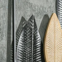 HOMCOM Decoração de Parede de Metal de Folhas de Banana 3D Arte de Parede Suspensa  50x70cm Preto e Bege(m-8)