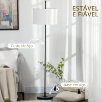 HOMCOM Candeeiro de Pé Moderno Lâmpada E27 Máx. 40W com Ecrã de Linho e Interruptor de Pé 64x38x163,5cm Branco e Preto(m-7)