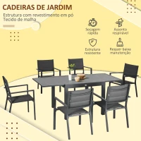 Outsunny Conjunto de Jardim Refeição de 7 Peças com Mesa Extensível e 6 Cadeiras Empilháveis 90-180x89x74cm Cinza(m-6)