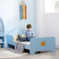 ZONEKIZ Cama para Crianças de 3-6 Anos 143x74x59cm Cama Infantil de Madeira com Barreiras de Proteção Azul(m-2)
