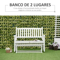 Outsunny Banco Baloiço de Jardim de 2 Lugares Banco Baloiço de Madeira com Apoio para os Braços e Encosto de Ripas para Terraço Exterior Carga 250kg 125x68,5x102cm Branco(m-5)
