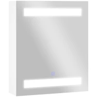 HOMCOM Armário Casa de Banho com Espelho e Luz LED 2 Prateleiras de Armazenamento e Interruptor Tátil 50x15x60cm Branco(m-11)