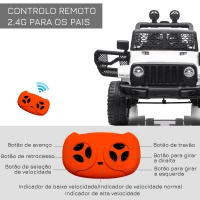 HOMCOM Carro Elétrico Infantil Bateria 12V com 2 Motores Controle Remoto 2.4G Luzes Buzina Velocidade Ajustável 100x65x72cm Branco(m-6)