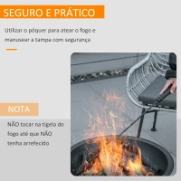 Outsunny Braseiro Exterior de Metal Ø56 cm Braseiro de Jardim com Tampa Protetora contra Chispas e Atiçador para Fogueiras Lenhas Terraço Jardim Acampamento Preto(m-5)