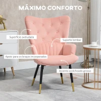 HOMCOM Poltrona Individual Estofada em Veludo com Encosto Alto Apoio para os Braços e Pés de Aço Estilo Moderno 68x72x103cm Rosa(m-4)