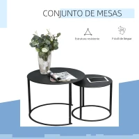Outsunny Conjunto de 2 Mesas de Café Ø70x50 cm e Ø50x43 cm Mesas Auxiliares Redondas de Metal para Sala de Estar Dormitório Carga Máxima 25kg Preto(m-7)