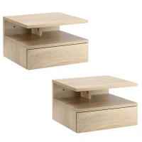 HOMCOM Conjunto de 2 Mesas de Cabeceira Flutuante com 1 Gaveta e Prateleira Aberta com Desenho Moderno  35x32x22,5 cm Carvalho(m-11)