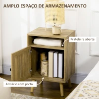 HOMCOM Mesa de Cabeceira com Porta de Vime e Compartimento Aberto Mesa Auxiliar para Dormitório Sala de Estar 39x35x60cm Madeira(m-5)