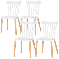 HOMCOM Conjunto de 4 Cadeiras Estilo Nórdico com Encosto Alto e Pés de Madeira de Faia 48x52,5x83cm Branco e Madeira(m-11)