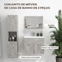 kleankin Conjunto de Móveis Casa de Banho 3 Peças com Espelho Móvel com Lavatório Cerâmico e Coluna de Casa de Banho Cinza(m-4)