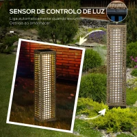 Outsunny Candeeiro Solar de Vime Sintético com Luzes LED Ligar/Desligar Automático para Varanda Pátio 15,5x15,5x69cm Marrom Areia(m-6)