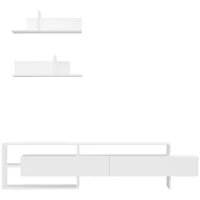 HOMCOM Móvel de TV para Sala de Estar Móvel para Televisor 180x33,5x42cm e 2 Prateleiras de Parede 65x20x20cm Branco(m-10)