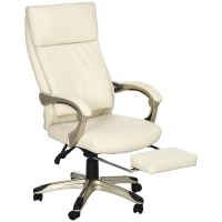Vinsetto Cadeira de Escritório Reclinável Estofada em PU com Altura Ajustável e Apoio para os Pés Retrátil 60,5x67x111-121cm Branco(m-10)
