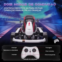 HOMCOM Kart Elétrico Infantil Bateria 12V com Velocidade 3-6 km/h Controlo Remoto Música Buzina 116x74x57,5cm Branco(m-5)