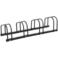 HOMCOM Estacionamento para 4 Bicicletas Suporte de Aço para Estacionar Bicicletas no Chão para Interior e Exterior 110x33x27 cm Preto(m-11)
