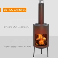 Outsunny Lareira de Jardim com Atiçador e Chaminé para Fumaça 30x30x105cm Preto(m-4)