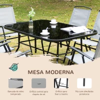 Outsunny Conjunto de Jardim Refeição de 8 Peças com 6 Cadeiras Dobráveis Mesa  e Chapéu de Sol Inclinável Cinza(m-4)