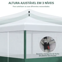 Outsunny Tenda Dobrável Tenda de Jardim com Proteção UV30 Altura Ajustável em 3 Níveis 2 Janelas e Bolsa de Transporte 2,7x2,7cm Branco e Verde(m-5)