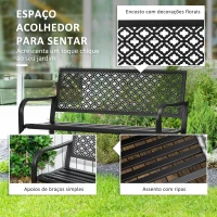 Outsunny Banco de Jardim de Aço Banco de Exterior de 2 Lugares com Encosto Decorativo 127x63x83cm Preto(m-4)