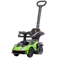 AIYAPLAY 2 em 1 Carro Andador para Crianças 12-36 Meses Lamborghini Essenza SCV2 Carro Andador com Buzina Guiador e Grade de Segurança Removível 86,5x40x89,5cm Verde e Preto(m-11)
