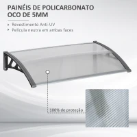 Outsunny Marquise de Proteção 110x60cm Marquise Exterior para Portas e Janelas contra o Sol e Chuva com Suporte de PP Policarbonato Cinza(m-4)